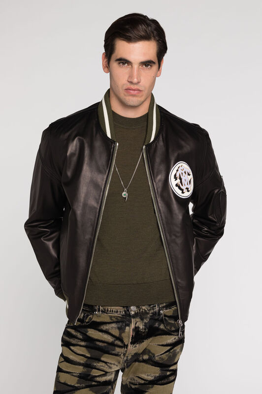 RC Mirror Snake Leather Bomber Jacket Black RRP812-PFF01