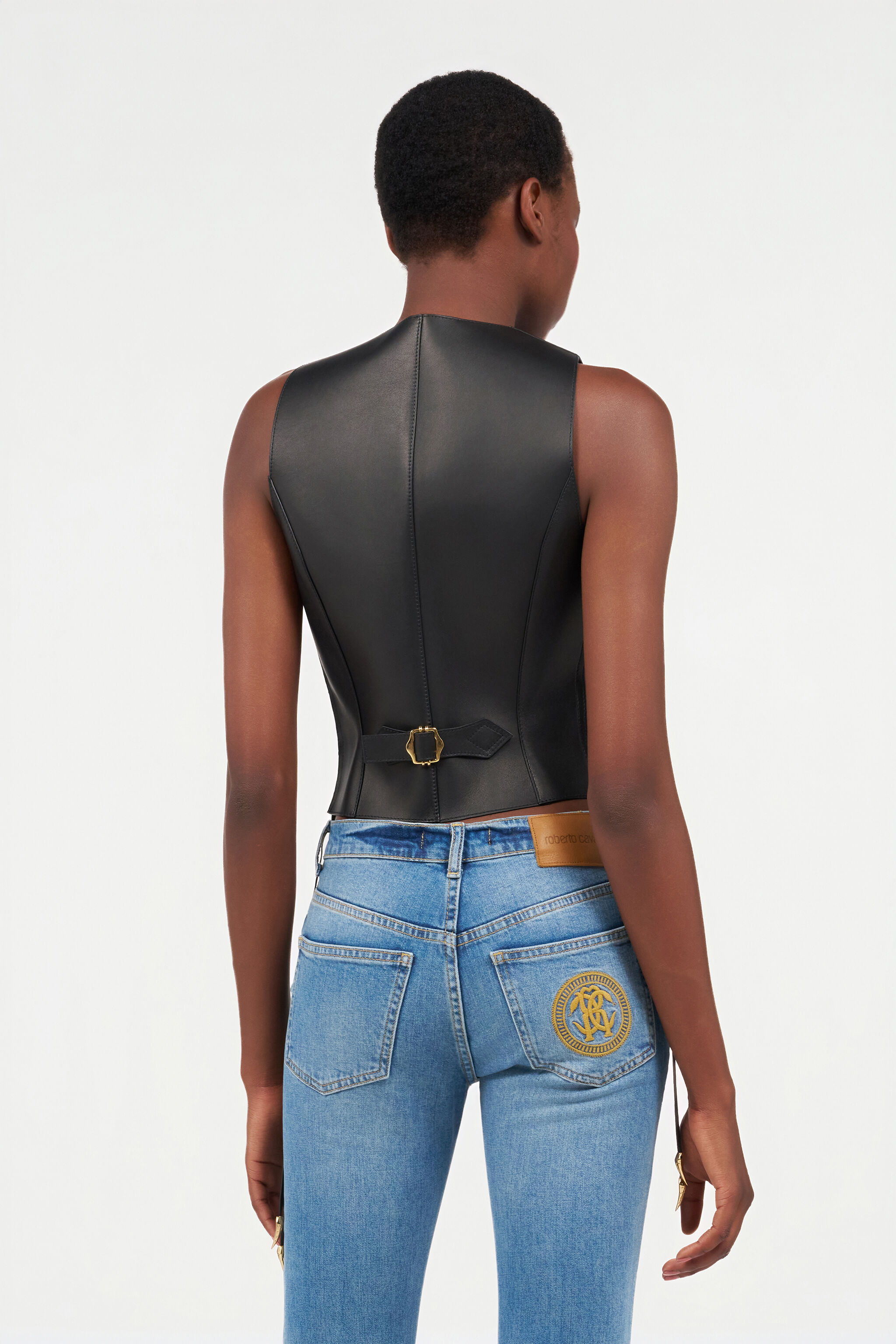 RC Black Leather Vest With Lace-Up Sides Black TKP600-PN001
