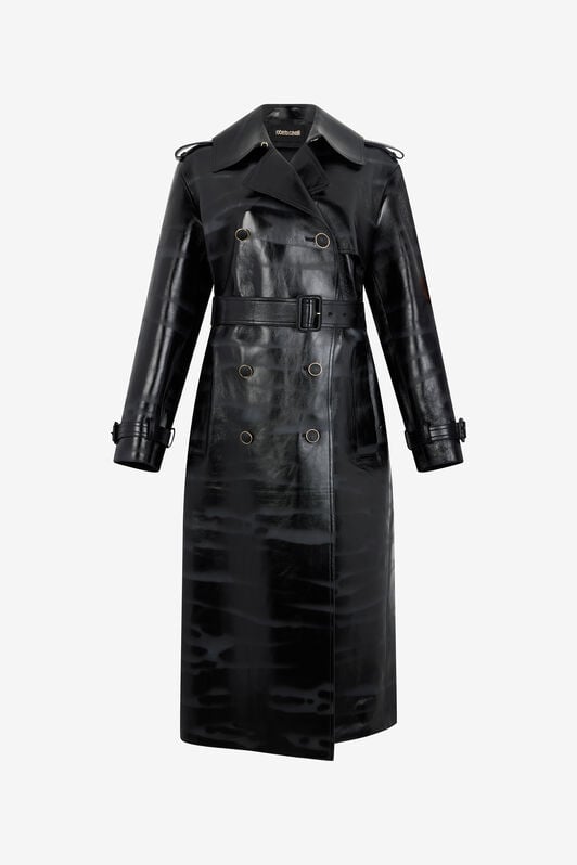 RC Black Genuine Leather Long Trench Coat RC Black Genuine Leather Long Trench Coat Black VWP500-PN001