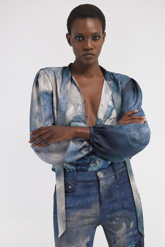 RC Camicia in seta stampa Wild Leda Blu scuro RWT705-4QI16