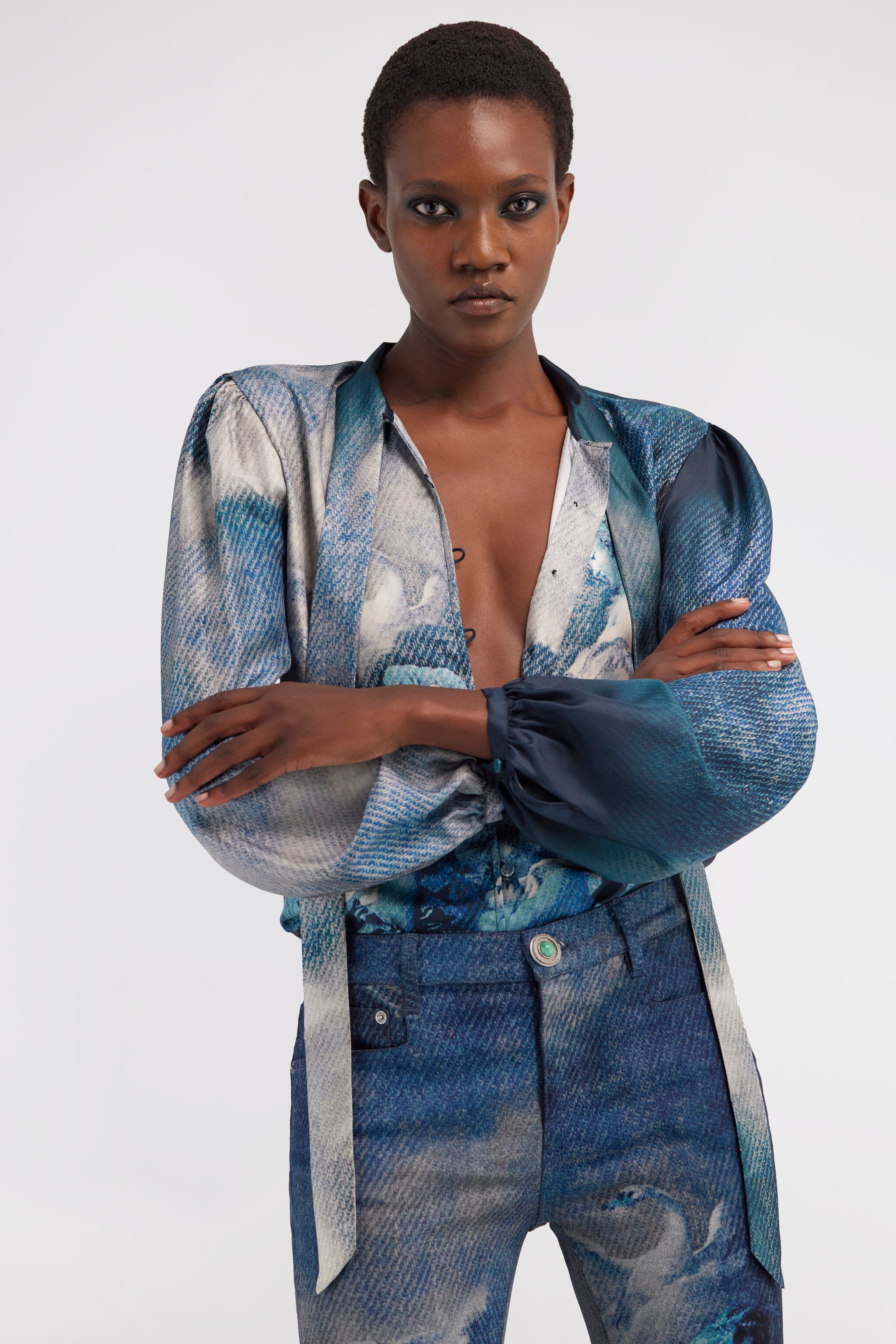 RC Camicia in seta stampa Wild Leda Blu scuro RWT705-4QI16