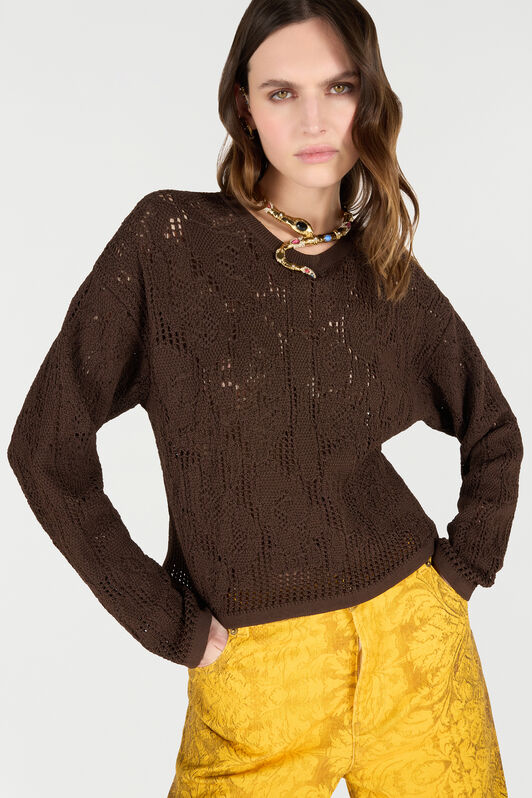 RC Crochet-Effect Sweater Brown VKM616-MAC01