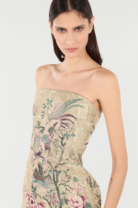 RC Mini Dress with Floral and Pheasant Motif RC Mini Dress with Floral and Pheasant Motif Ivory/Pink VKT136-DJ084