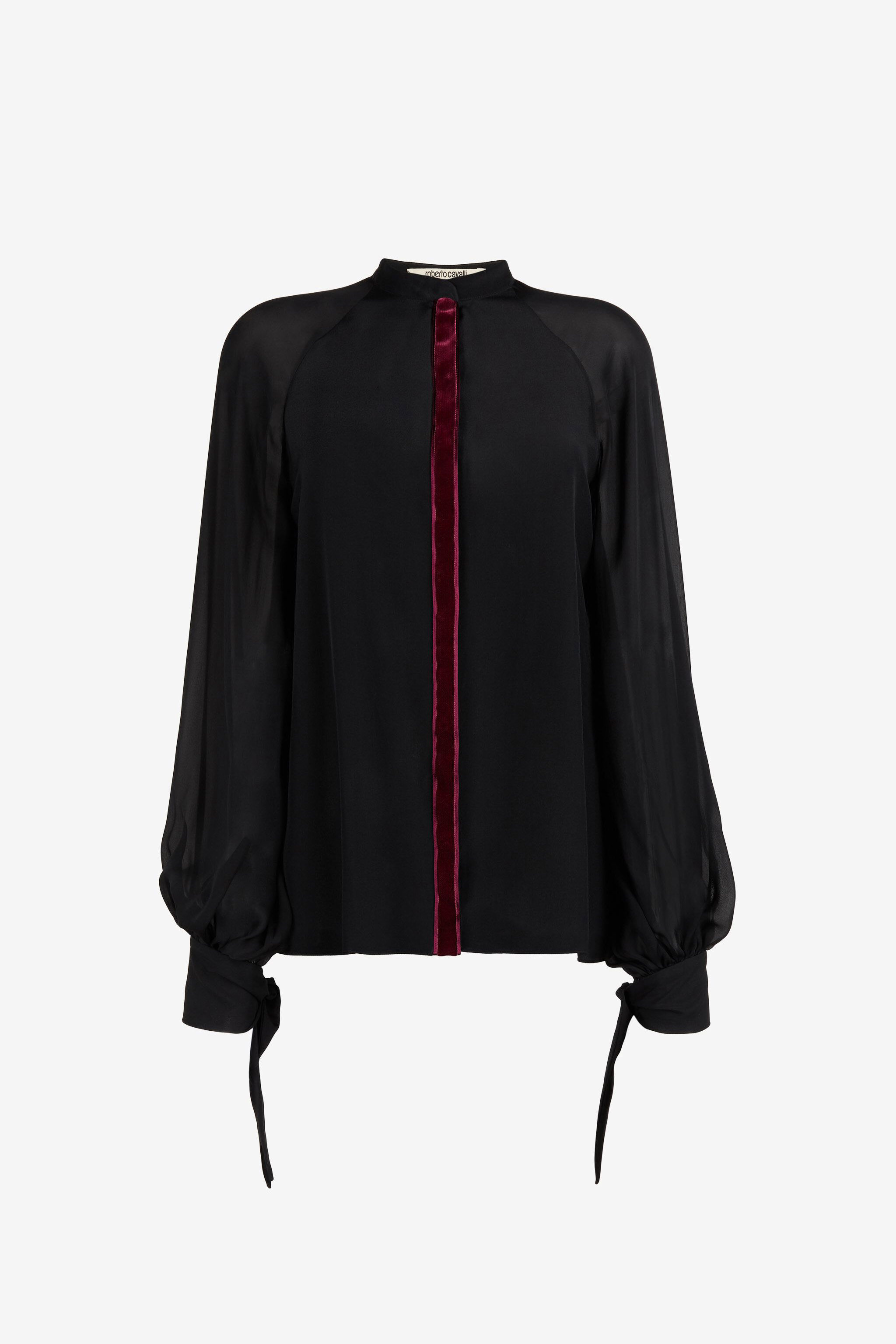 RC Velvet-Trimmed Silk Top Black OKT700-SY001