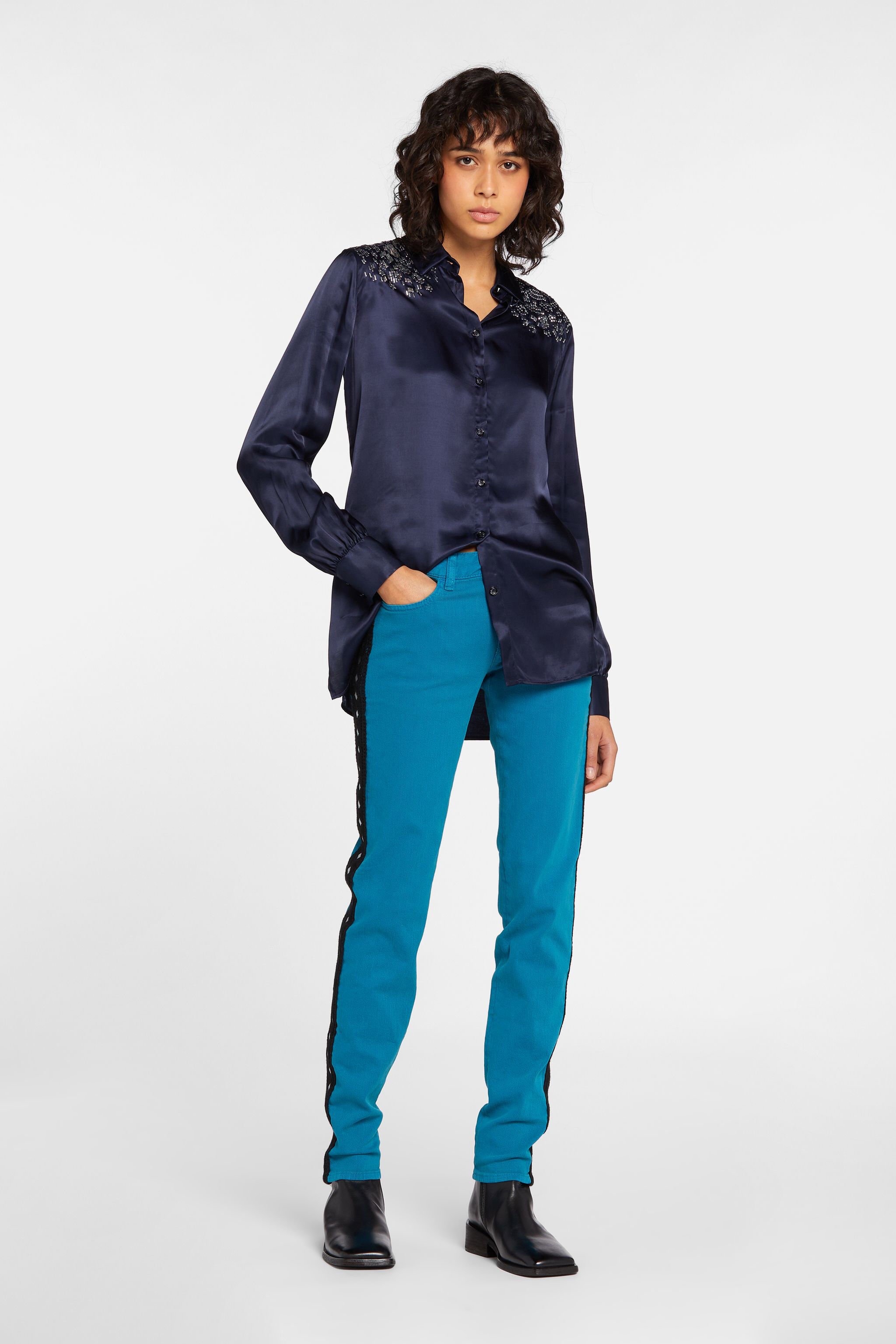 JC Just Cavalli Crochet-Stripe Jeans Azul HQLSB7-ISEUP