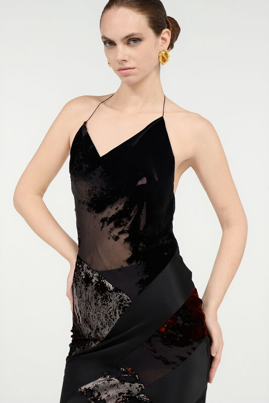 RC Long Black Dress With Marine Print Black VWT142-VL066