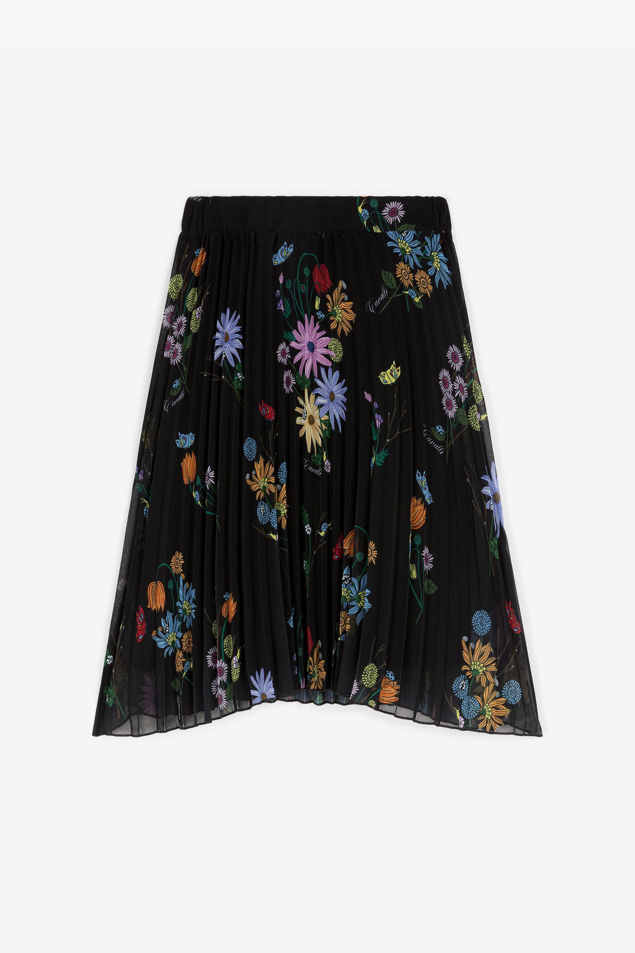 JU Floral-Print Pleated Skirt Black RJT30E-7GH92