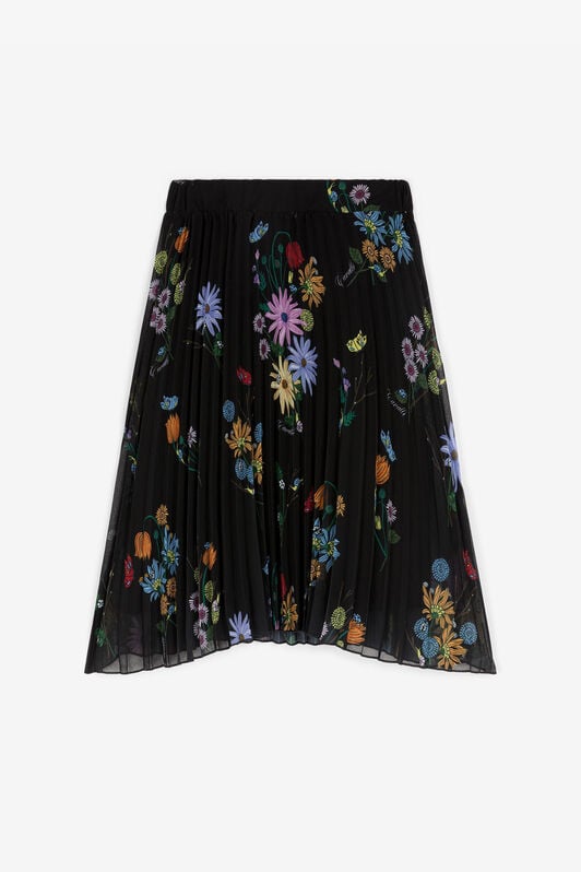 JU Floral-Print Pleated Skirt JU Floral-Print Pleated Skirt Black RJT30E-7GH92