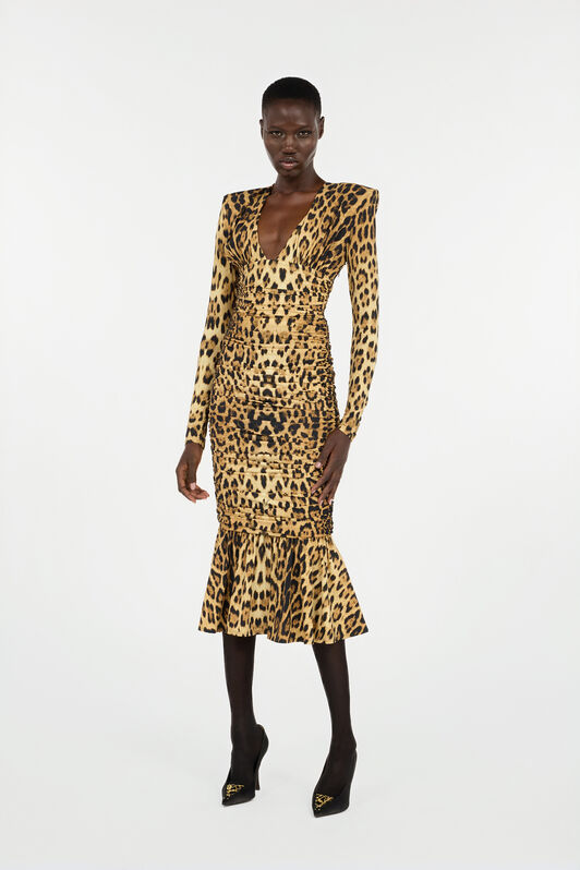 RC Midi Dress with Jaguar Skin Print Brown VWT153-LNQ71