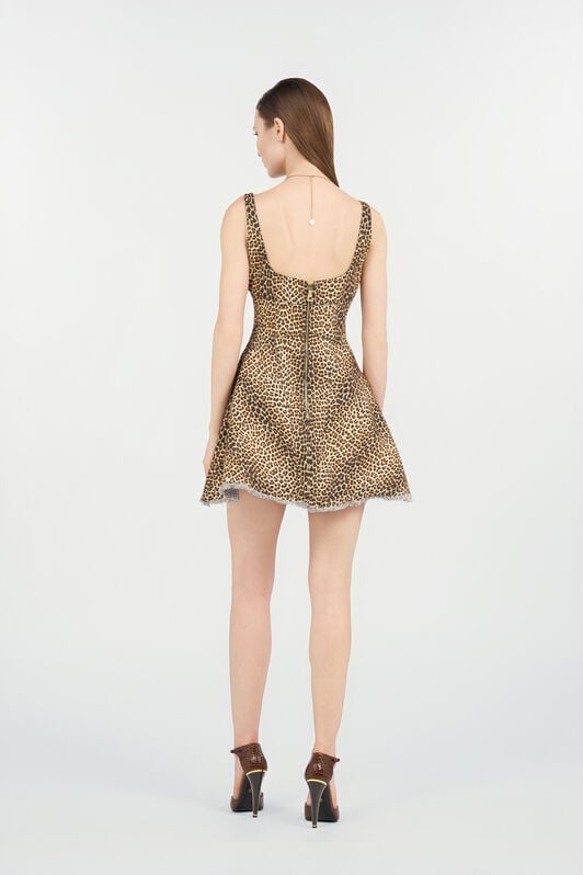 RC Flared Dress with Bbay Jaguar Print and Frayed Edges RC Flared Dress with Bbay Jaguar Print and Frayed Edges BROWN WQJ106-DAR31