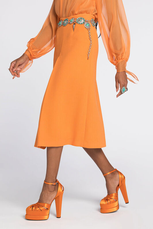 RC Flared wool skirt with fang pendant Orange RKT307-WR013