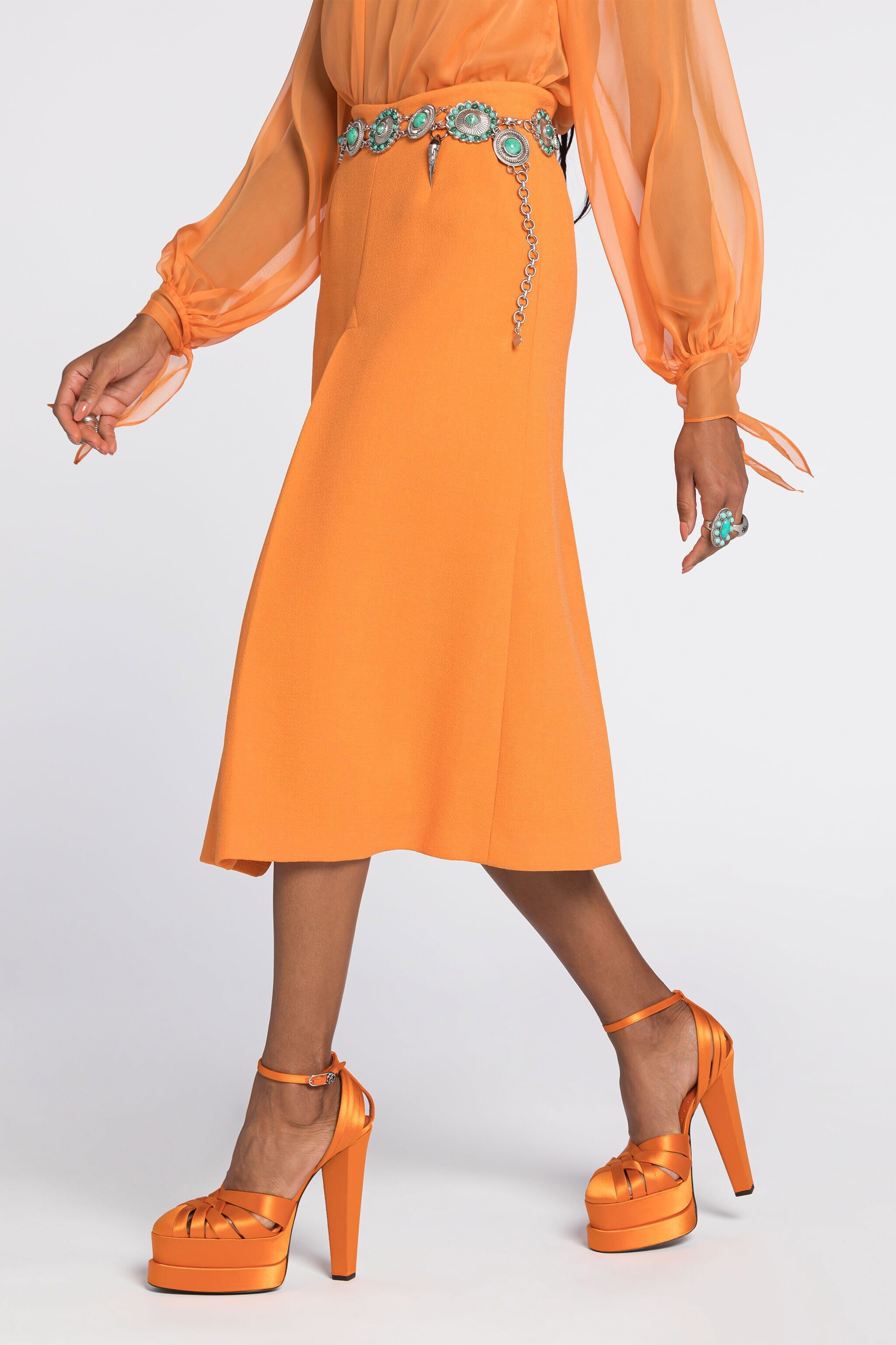 RC Flared wool skirt with fang pendant Orange RKT307-WR013