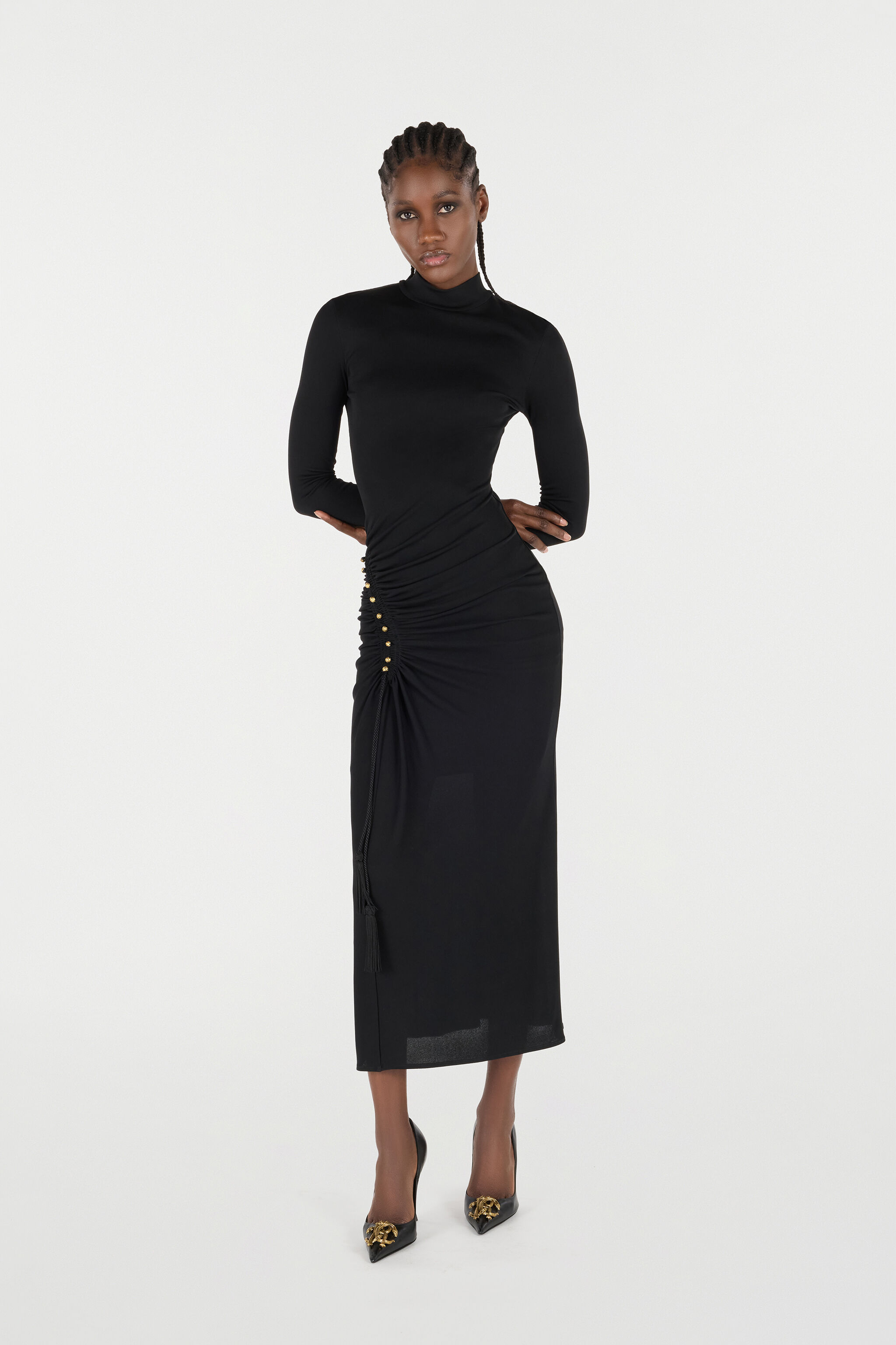 RC Long Dress with Gathered Detail Schwarz VQT109-JE034
