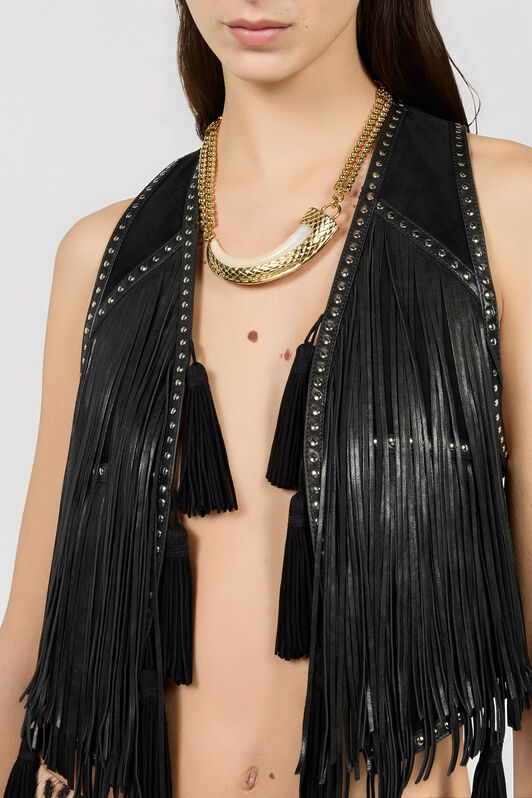 RC Gilet Noir À Franges Et Clous BLACK XQP602-PN003