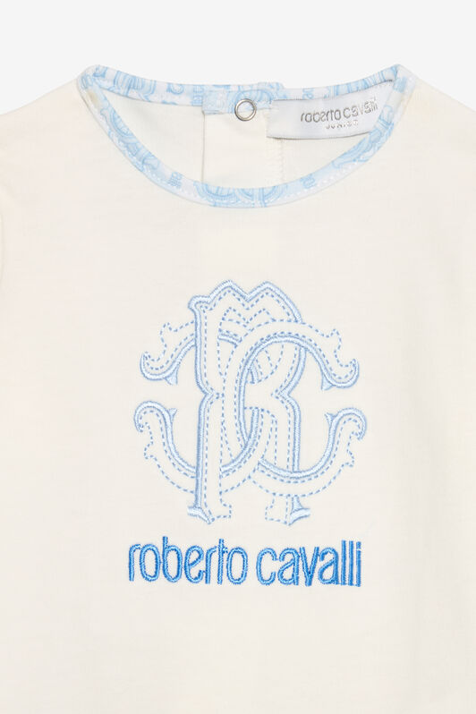 JU Baby Blue Hat, Bib, and Romper Set with Logo BABY BLUE VJT812-JD001