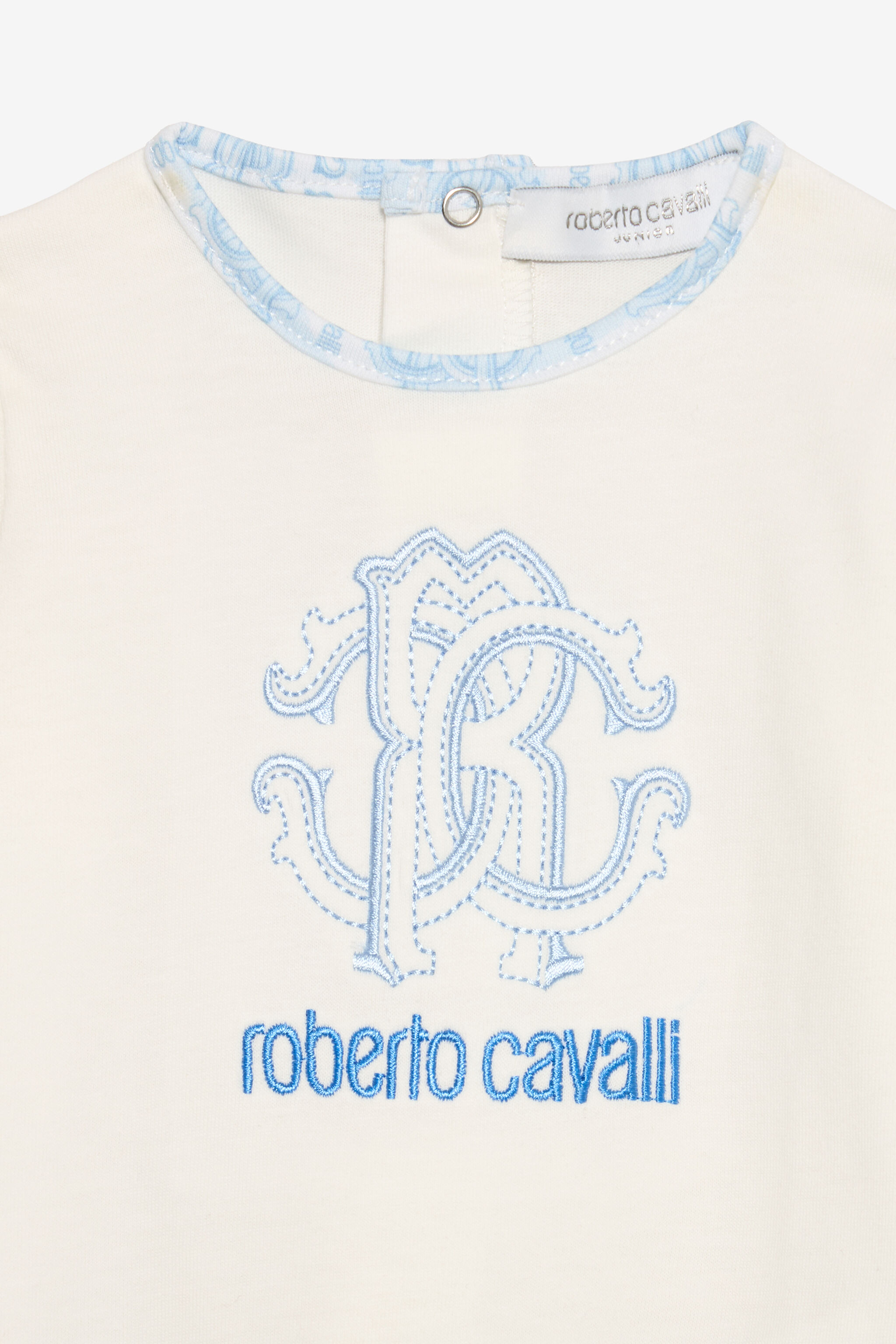 JU Baby Blue Hat, Bib, and Romper Set with Logo BABY BLUE VJT812-JD001