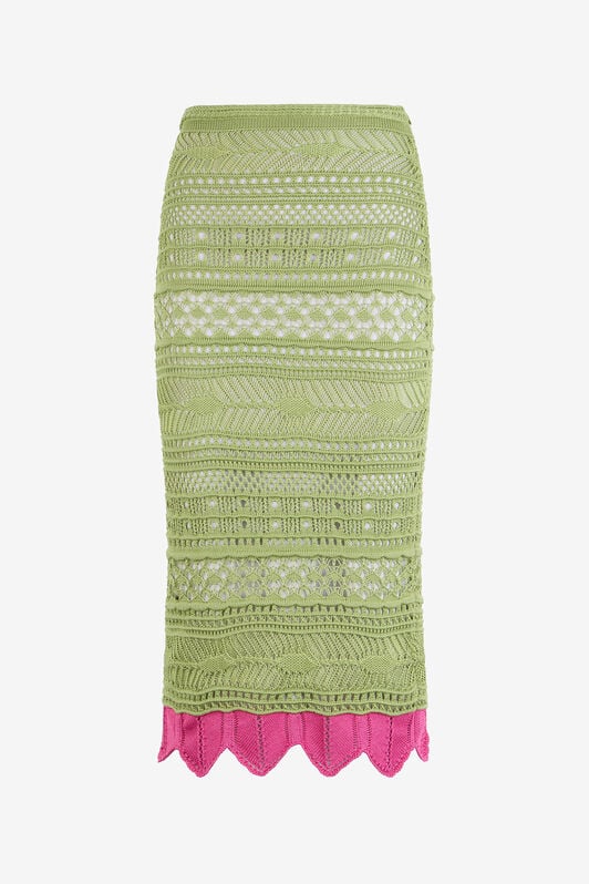 RC Midi-Rock aus Strick mit kontrastierendem Detail LIGHT GREEN WQM305-MA018