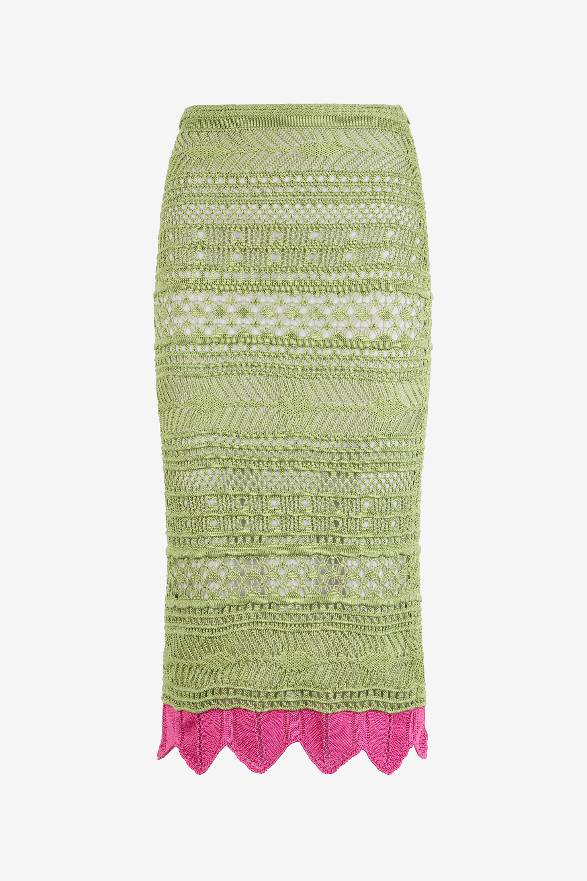 RC Midi-Rock aus Strick mit kontrastierendem Detail LIGHT GREEN WQM305-MA018