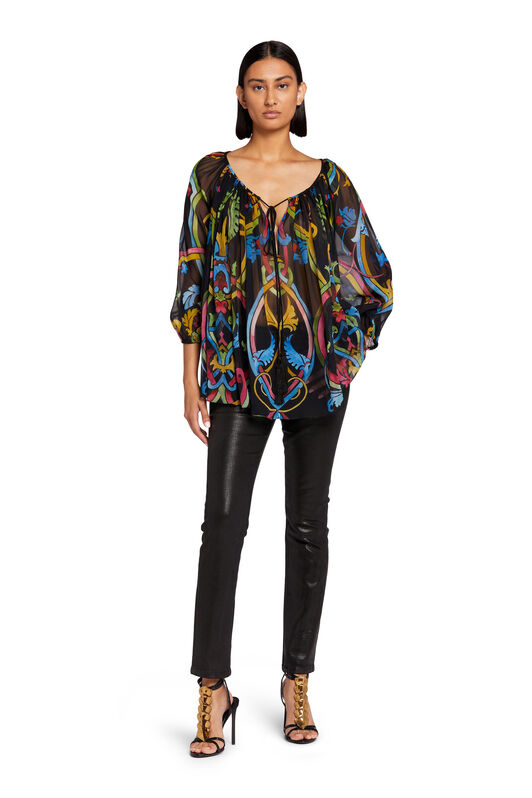 RC Ophelia-Print Silk Top BLACK LQT712-GFZ37