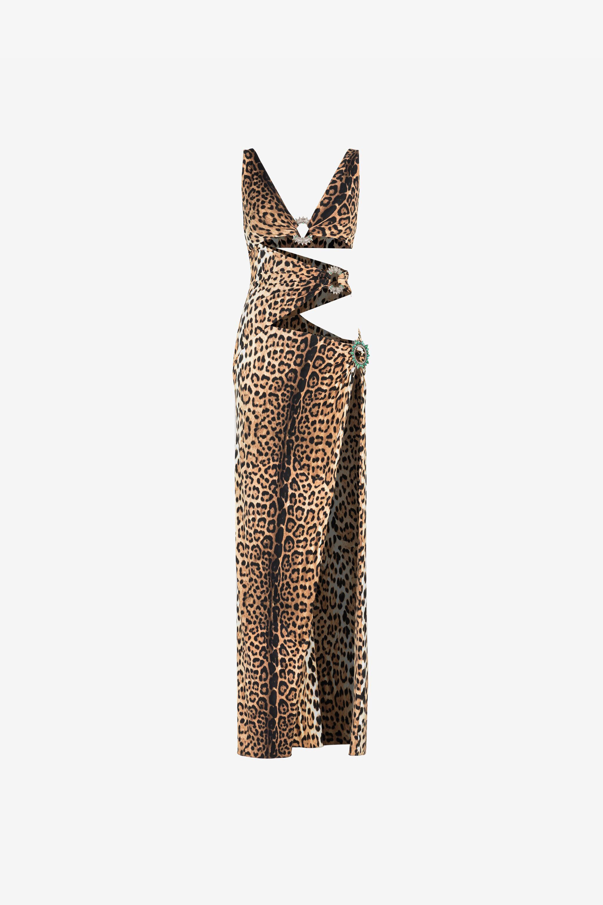 RC Leopard-Print Cut-Out Maxi Dress Light Brown RKT123-LNH26