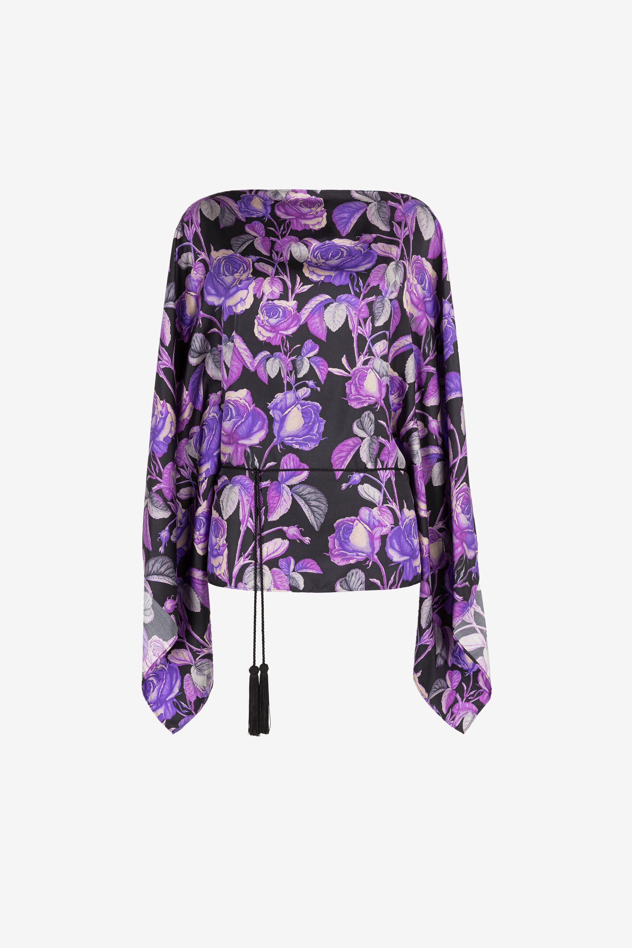 RC Top kaftano in seta con stampa Rose Viola PQT725-4QF03