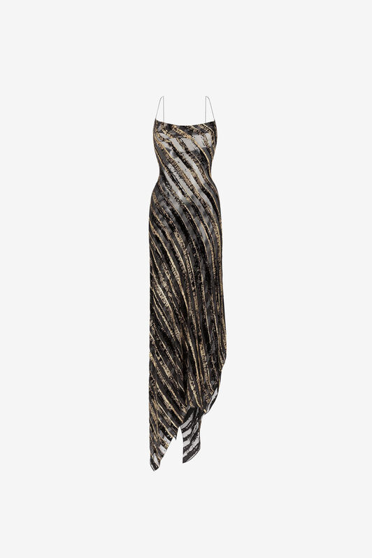 RC Maxikleid mit Devoré-Streifen NERO/ORO PKT101-VL061