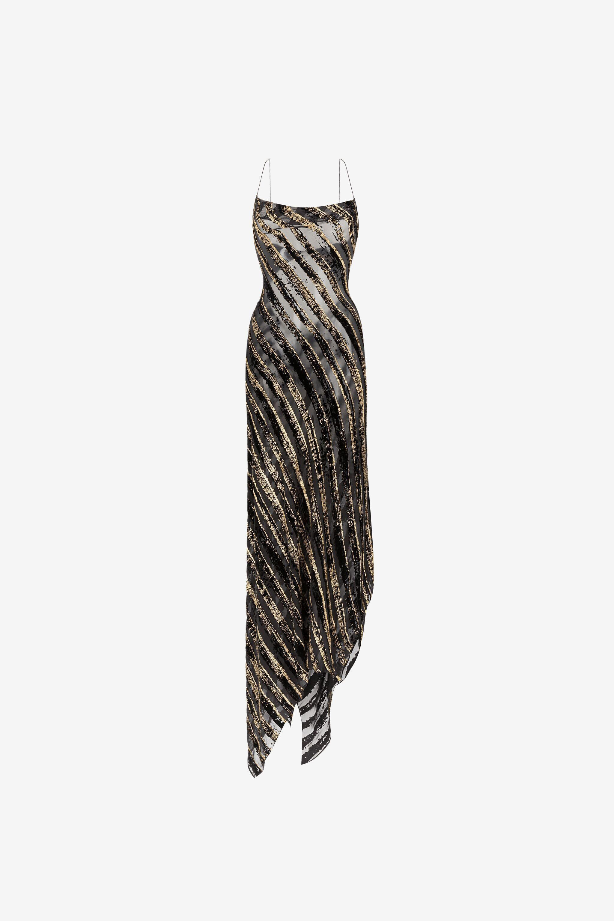 RC Maxikleid mit Devoré-Streifen NERO/ORO PKT101-VL061