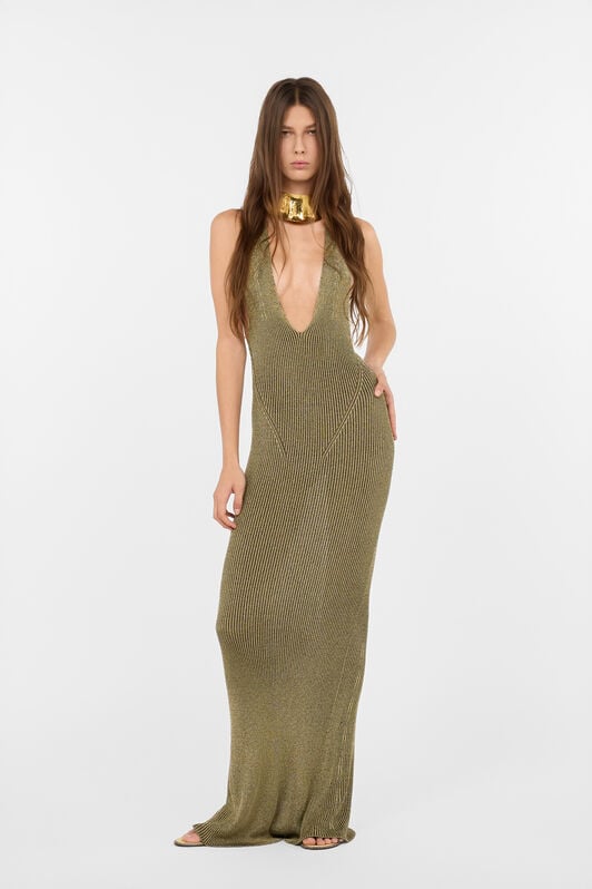 RC Abito Lungo Nero E Oro A Coste Con Serpenti GOLD/BLACK WWM102-MO010