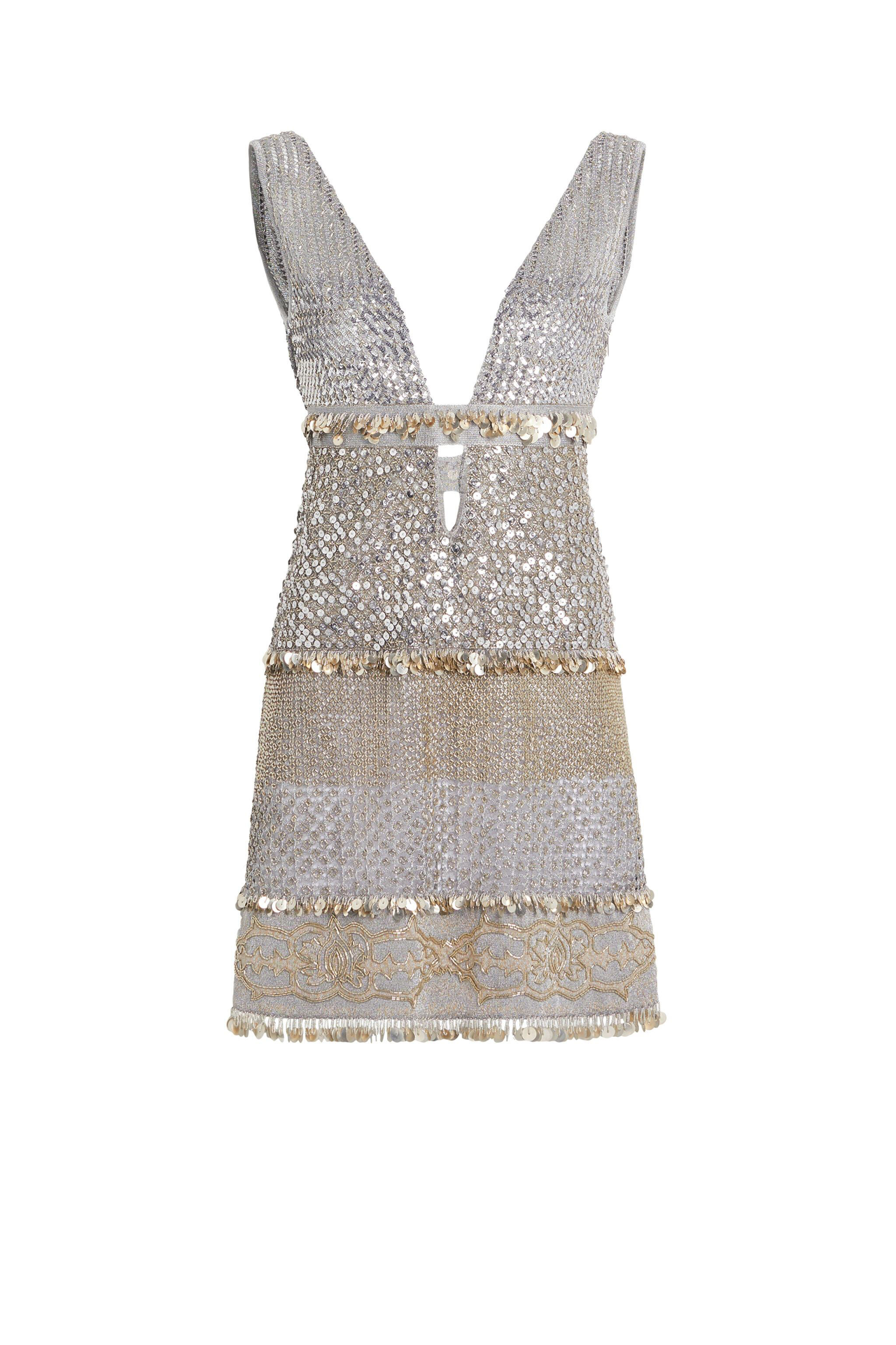 RC Embellished metallic knit mini dress SILVER IWM165-MR001