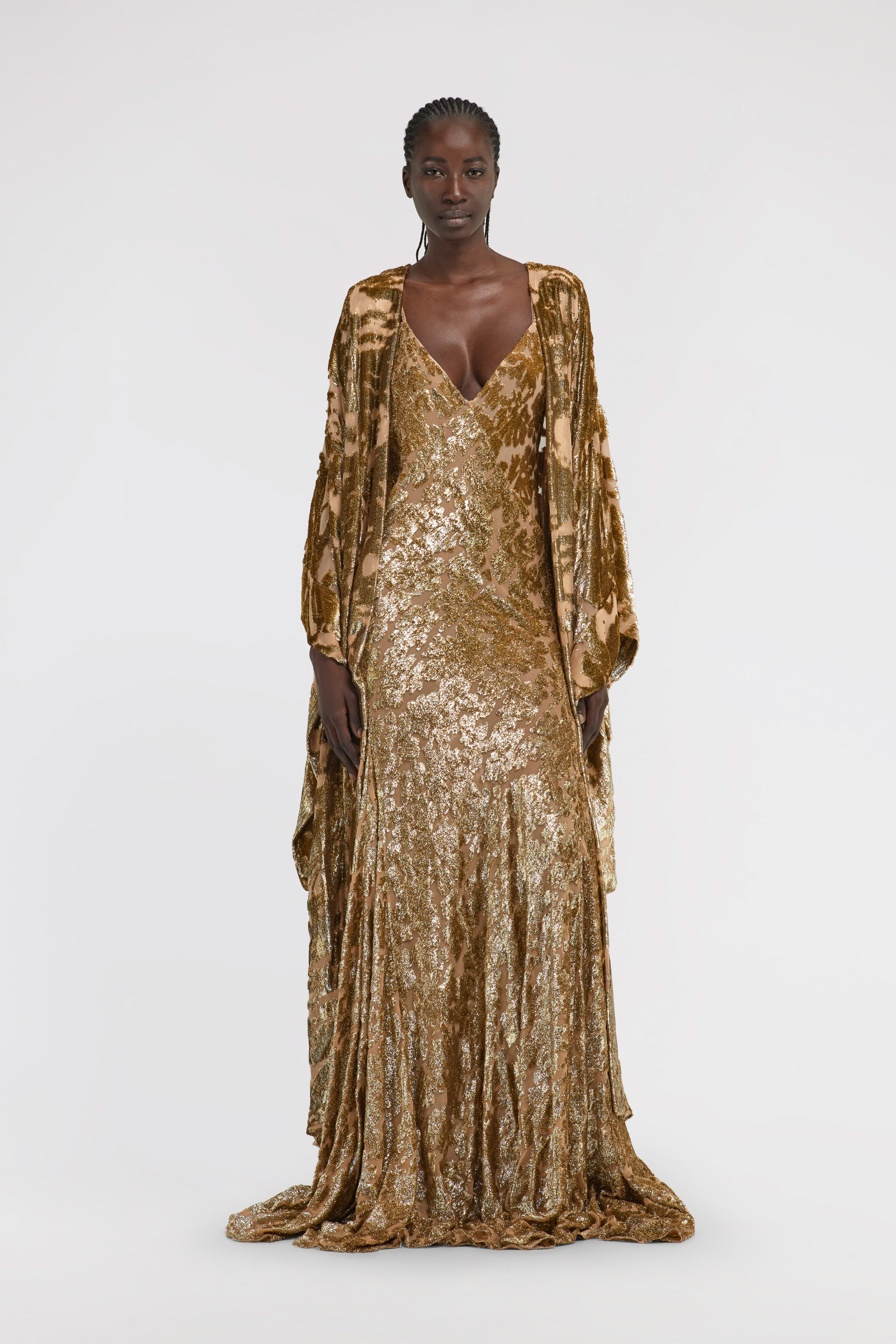 RC Langer Samt-Devoré-Mantel Gold TKT510-FY036