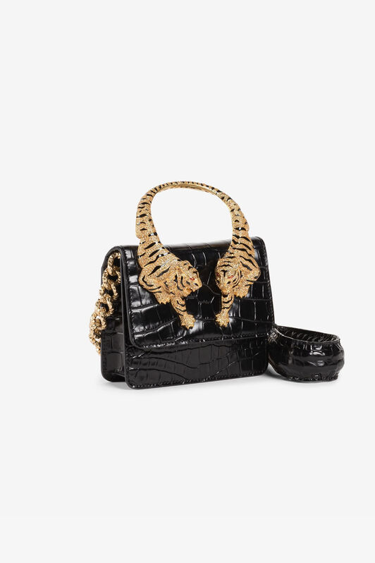 RC Small Roar Crystal-Embellished Shoulder Bag Black QKB025-PZ055