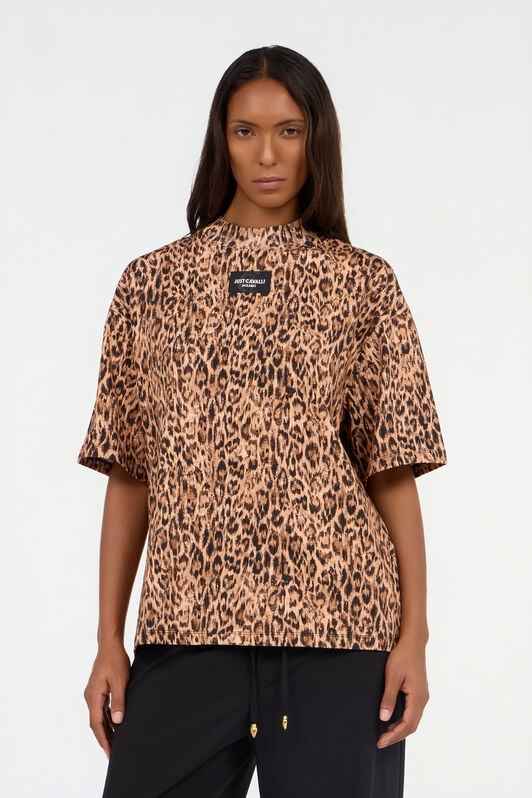JC T-Shirt aus Baumwolle mit Leopard Skin Druck BEIGE VFT185-VF308