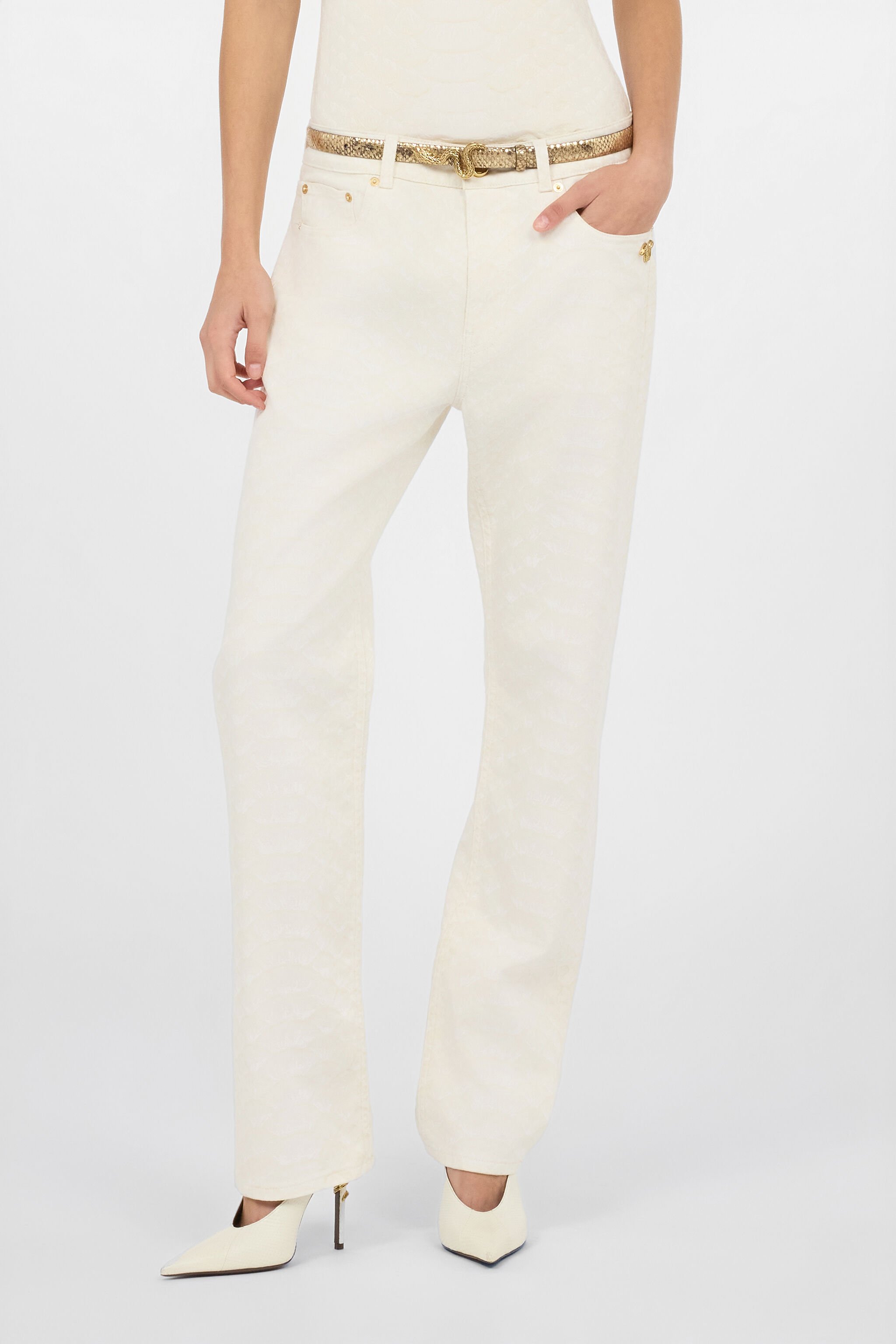 RC Jeans Bianchi Gamba Dritta Con Stampa Squame WHITE WWJ200-DAS36