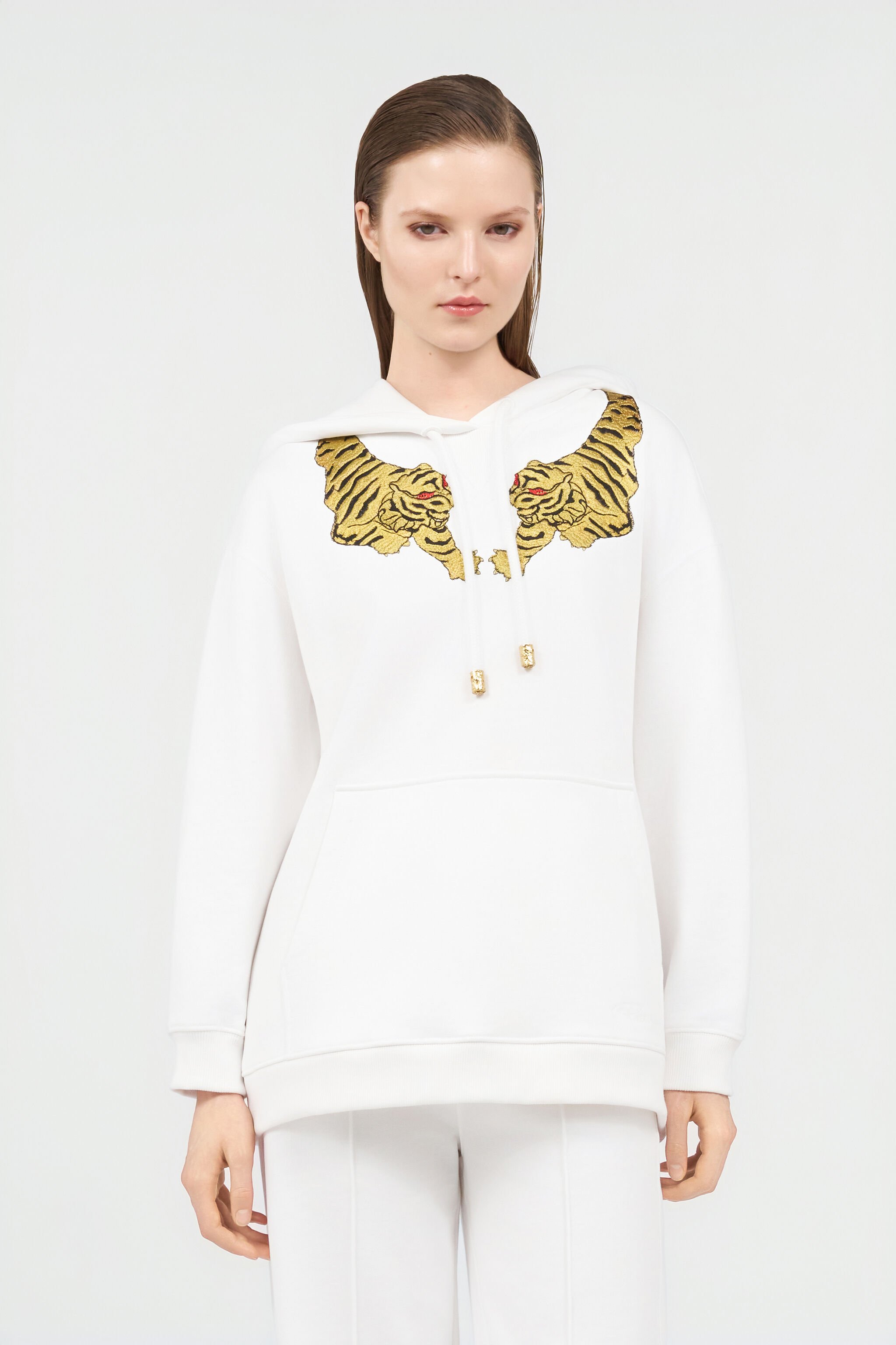 RC Sudadera con Capucha y Bordado de Tigre WHITE WQT67B-CF057