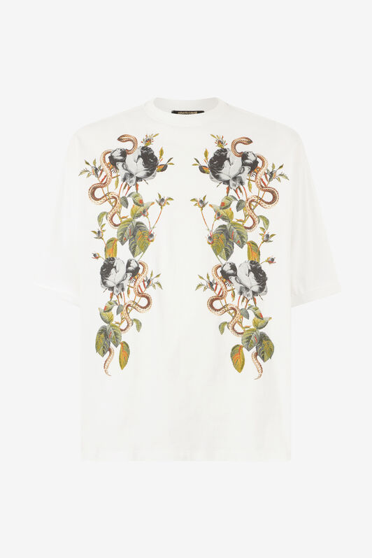 RC T-Shirt Mit Print Rosen Und Schlangen Weiß URT62S-JD060
