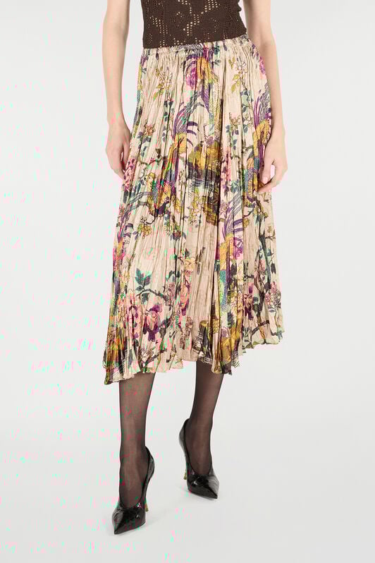 RC Midi Skirt with Floral and Pheasant Print RC Midi Skirt with Floral and Pheasant Print Ivory/Pink VKT306-TYP76