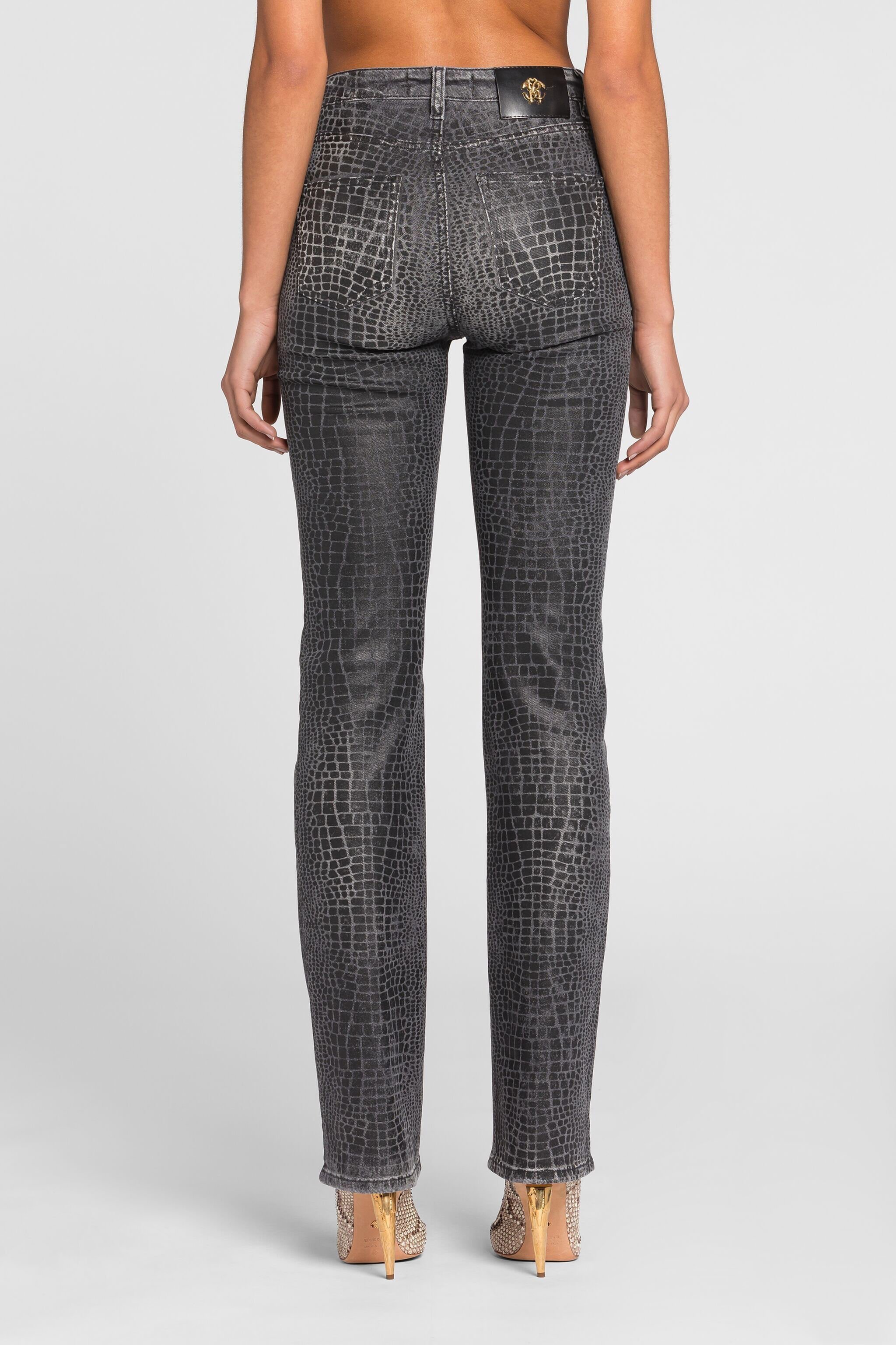 RC Crocodile-Print Straight-Leg Jeans Black PKJ218-DN008