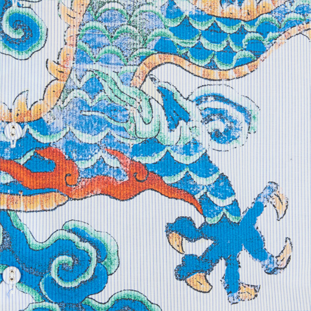 RC Shirt with Dragon, Flowers and Butterflies WHITE LIGHT BLUE VRT722-CH106