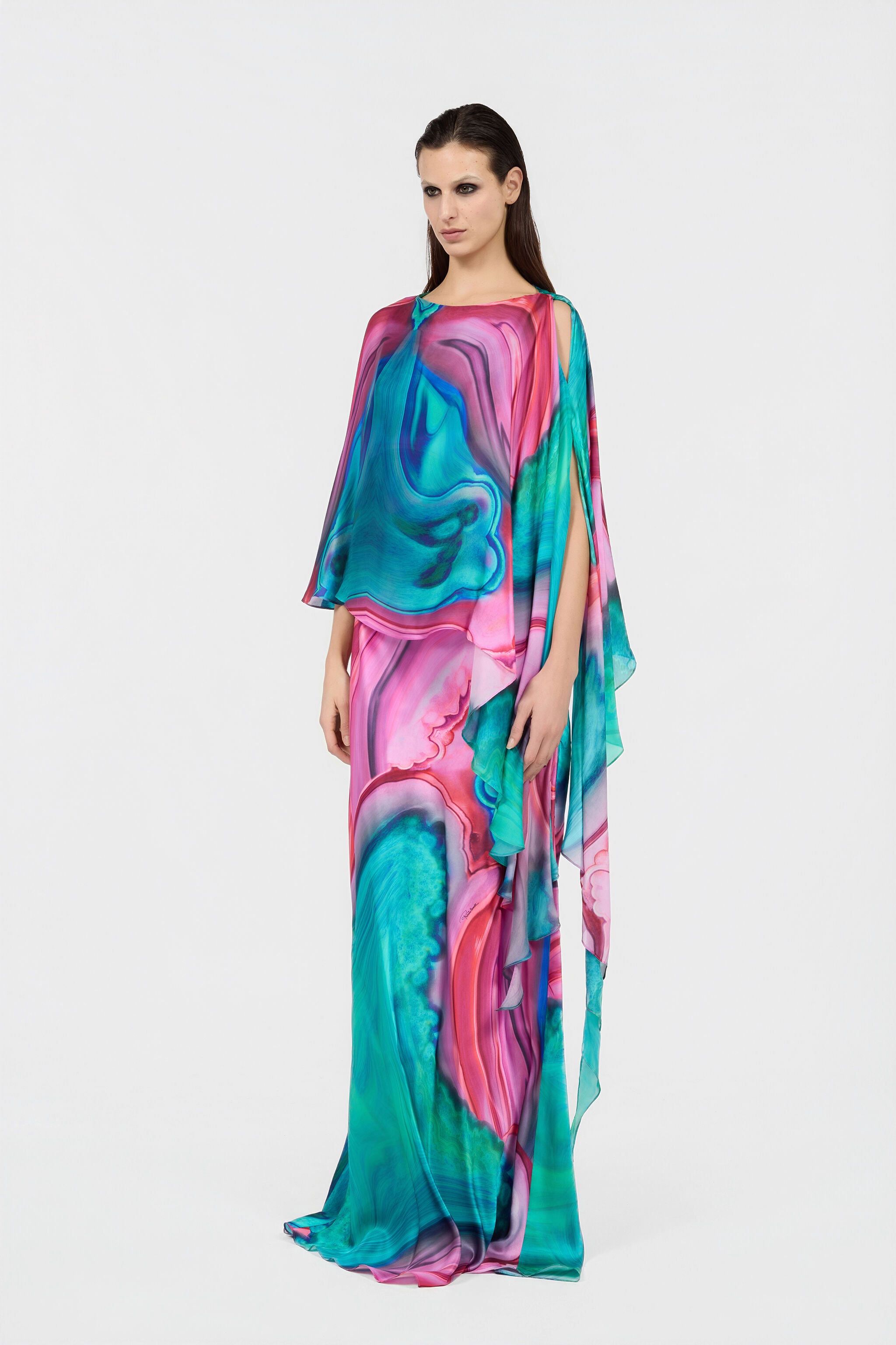 RC Maxikleid aus Seide mit Agata-Print RC Maxikleid aus Seide mit Agata-Print VERDE/ROSA VWT199-TYR79