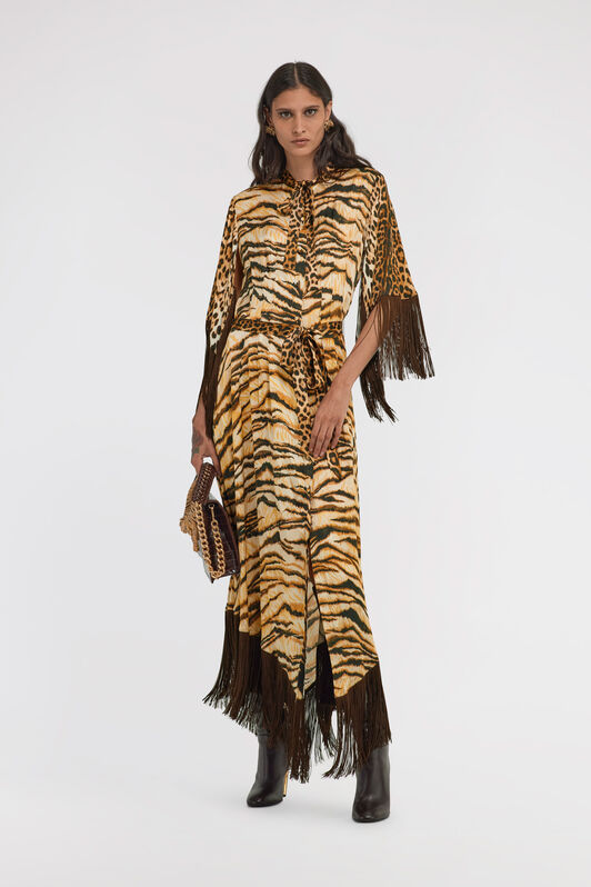 RC Leopard-print fringe dress Hellbraun RKT121-SZH36
