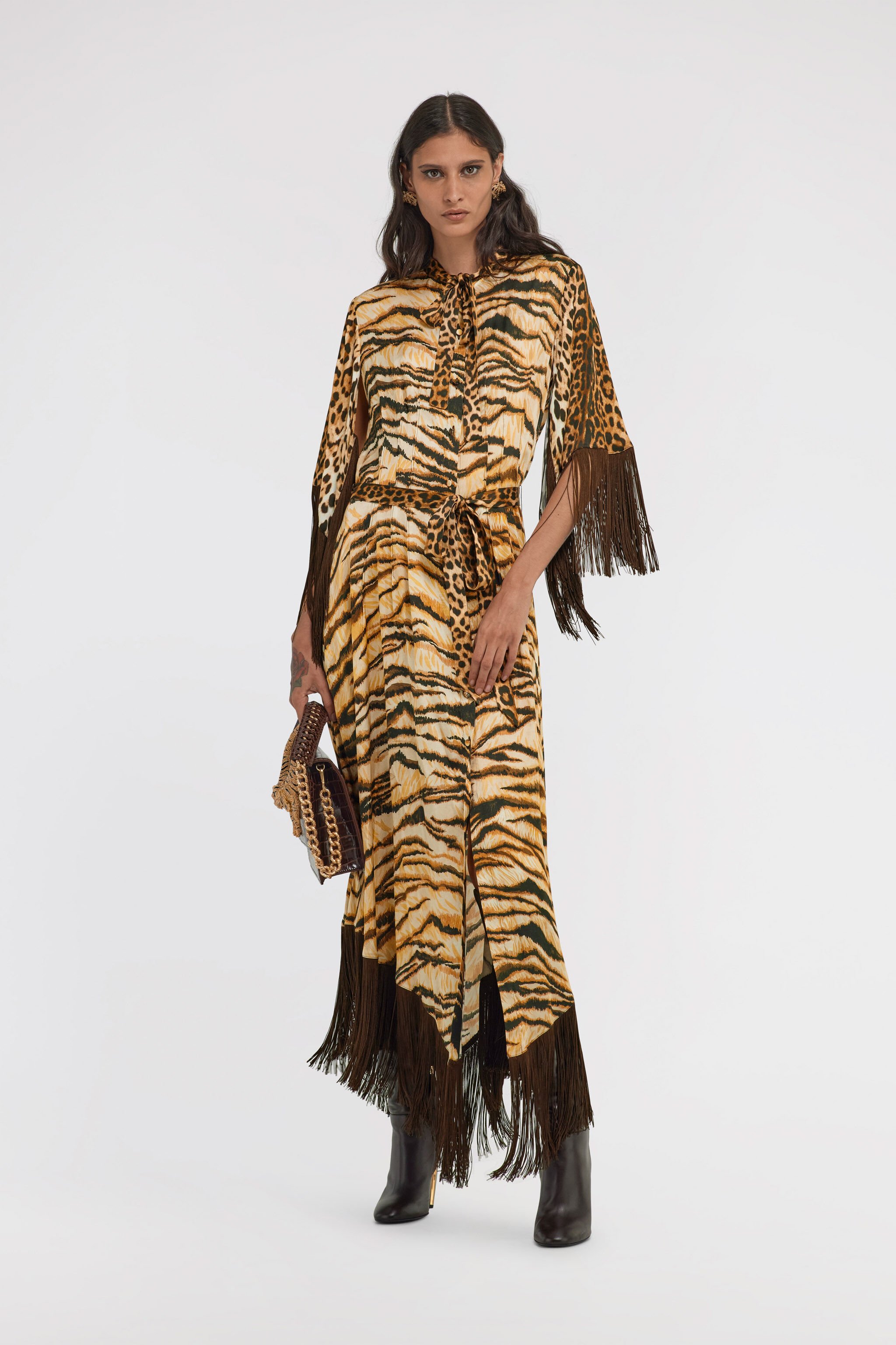 RC Leopard-print fringe dress Hellbraun RKT121-SZH36