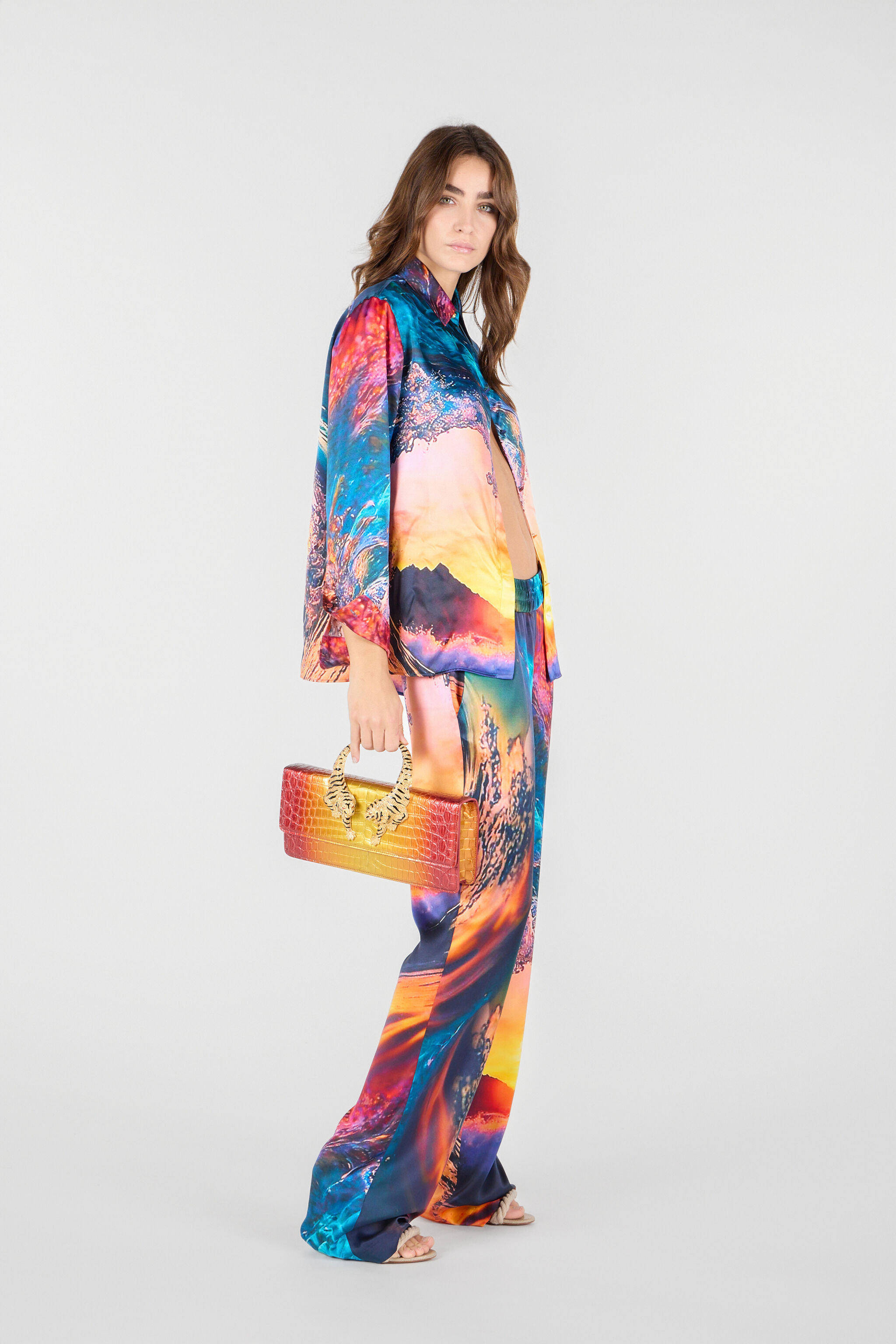 RC Female Silk Shirt Bleu/Orange UWT704-RYN98