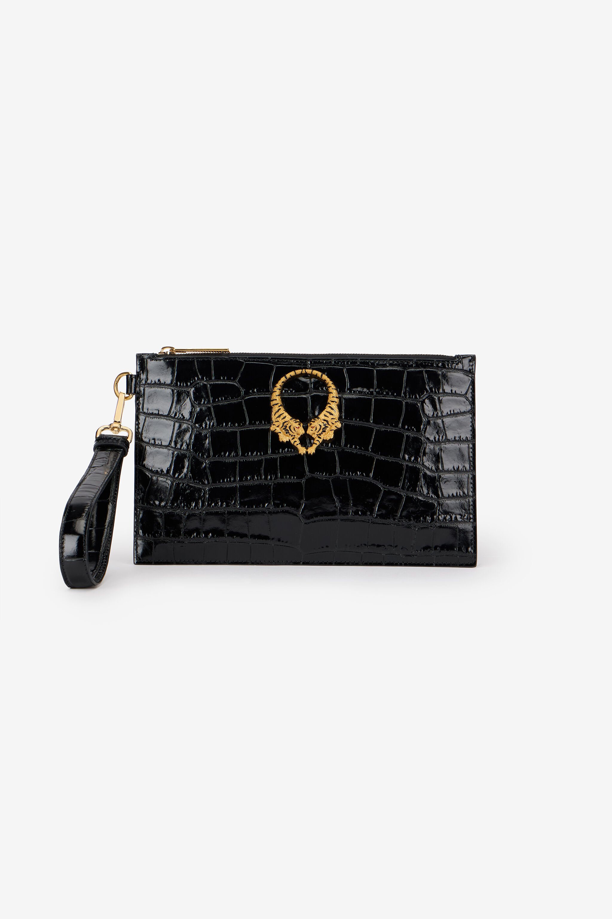 RC Crocodile-embossed leather clutch RC Crocodile-embossed leather clutch BLACK WKA008-PZ975