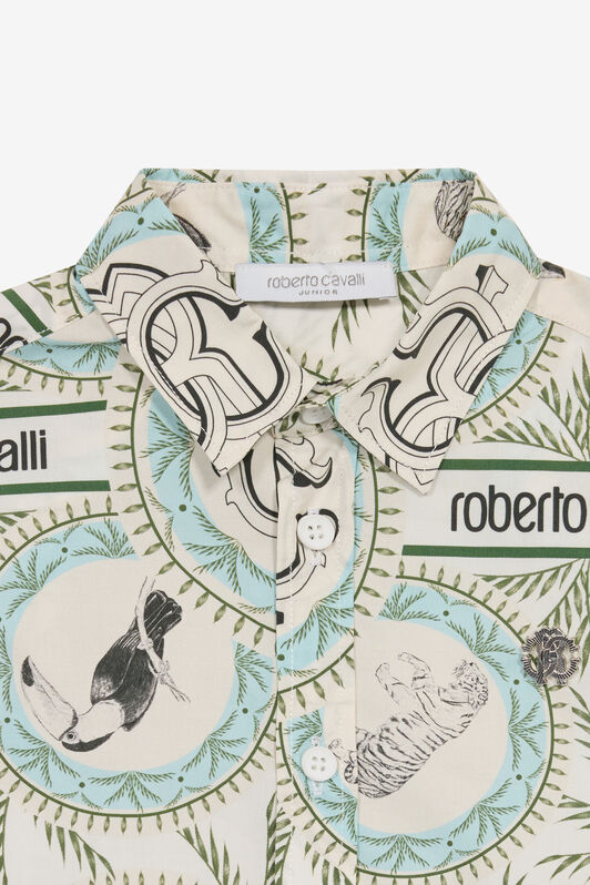 JU Camisa Estampado Animales, Monograma RC E Inscripción Marfil UJT701-7MO42