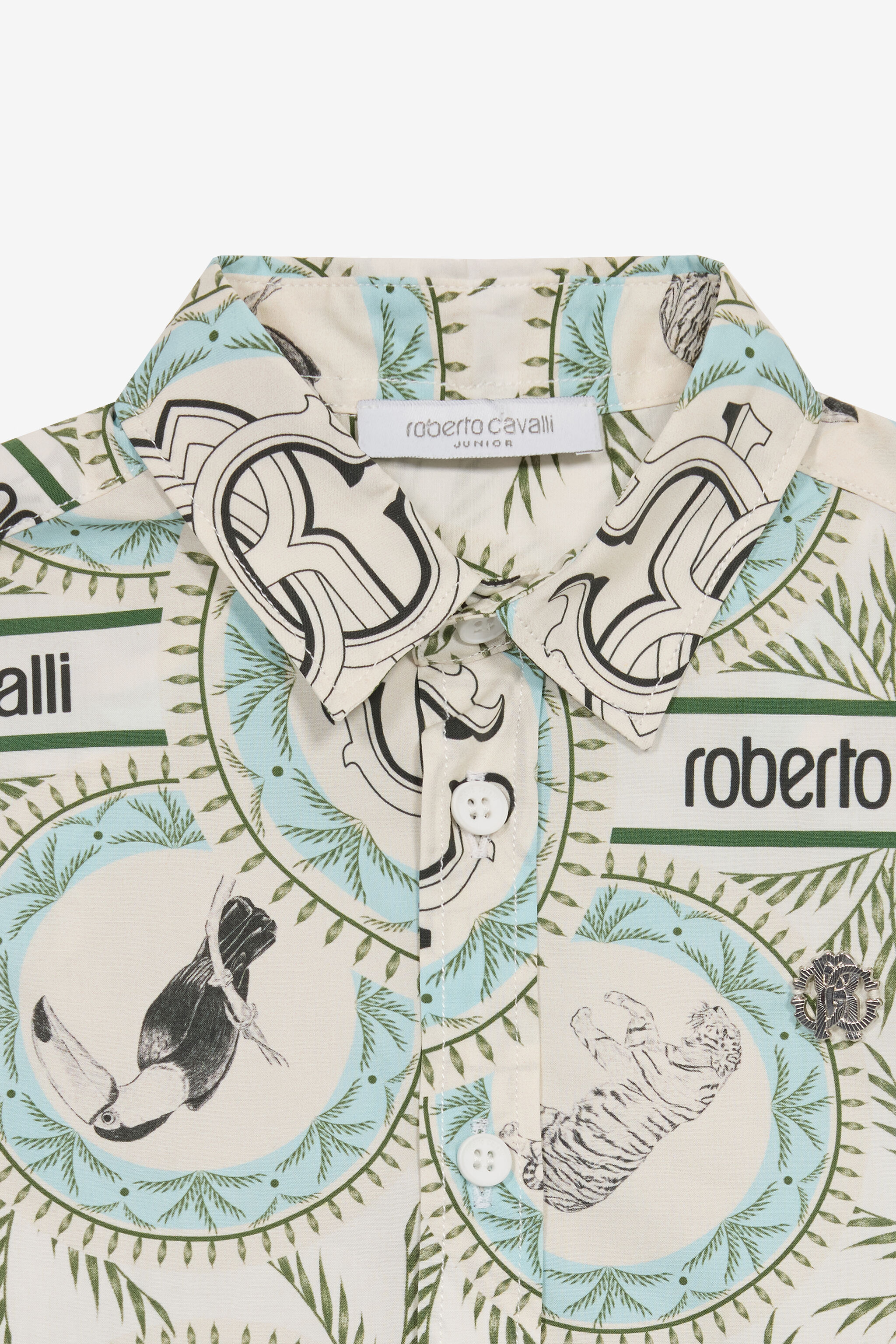 JU Camisa Estampado Animales, Monograma RC E Inscripción Marfil UJT701-7MO42