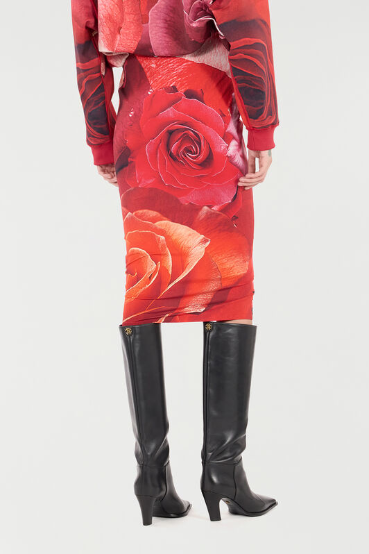 RC Pencil Skirt With Rose Print Red UKT300-LNN48