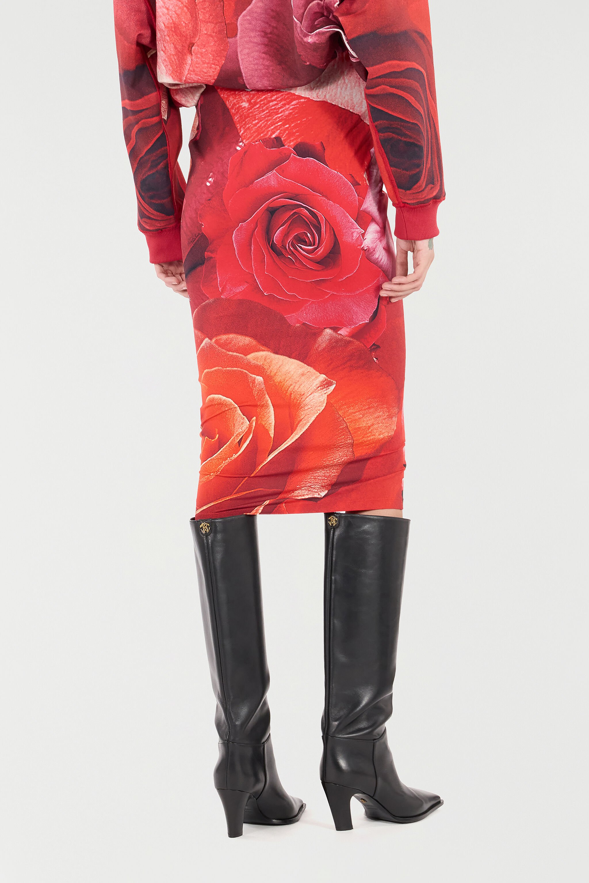RC Pencil Skirt With Rose Print Red UKT300-LNN48