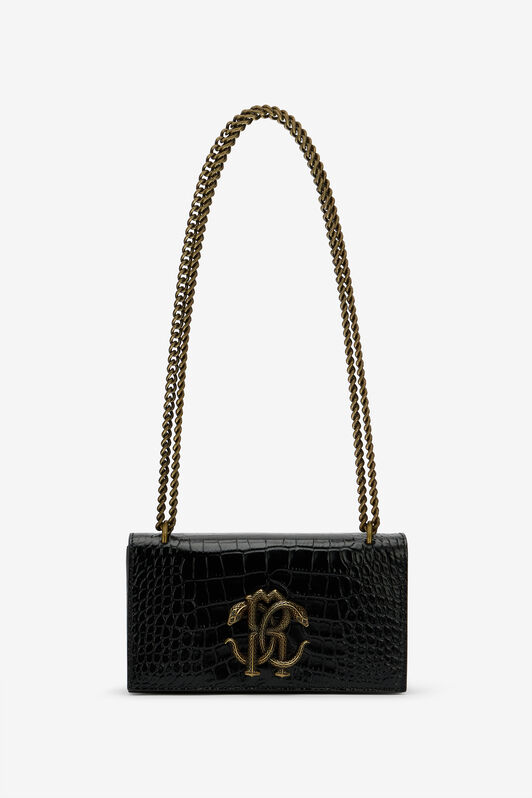 RC Schwarze Tasche in Kroko-Optik mit Monogram RC BLACK ROB00D-PZ037
