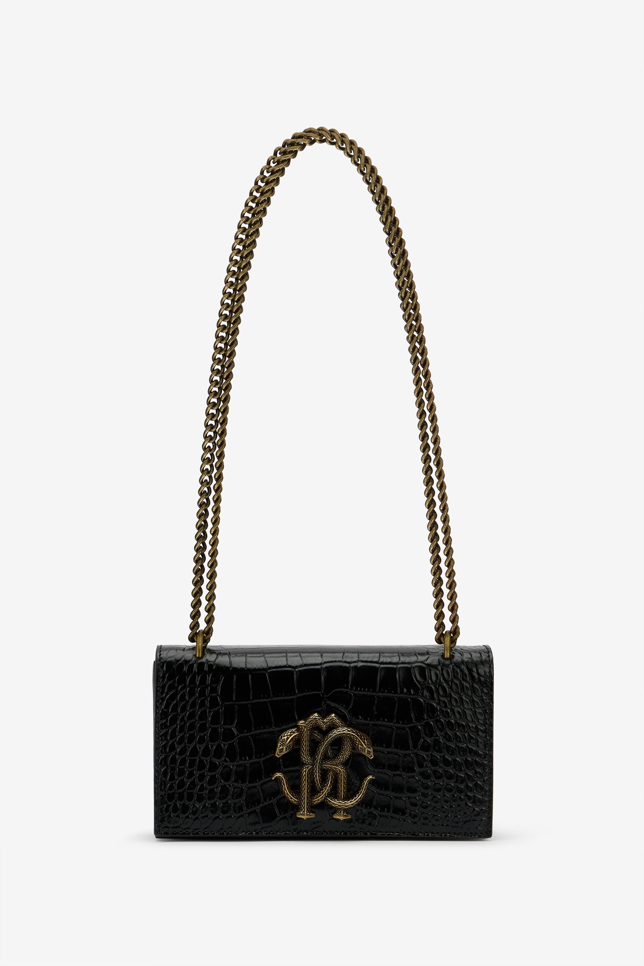 RC Schwarze Tasche in Kroko-Optik mit Monogram RC BLACK ROB00D-PZ037