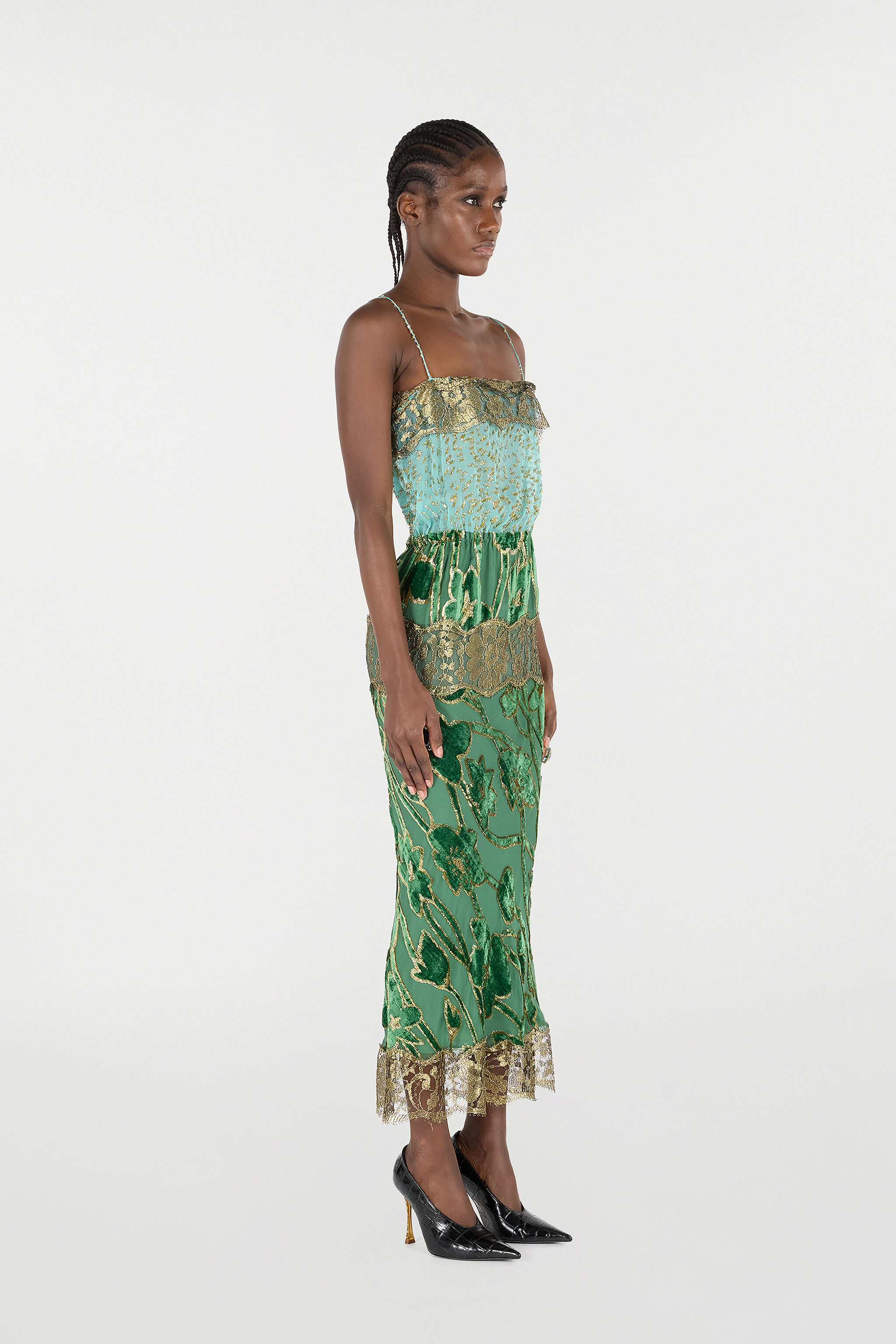 RC Long Silk Dress with Embellishments VERDE/ORO VKT119-FC007